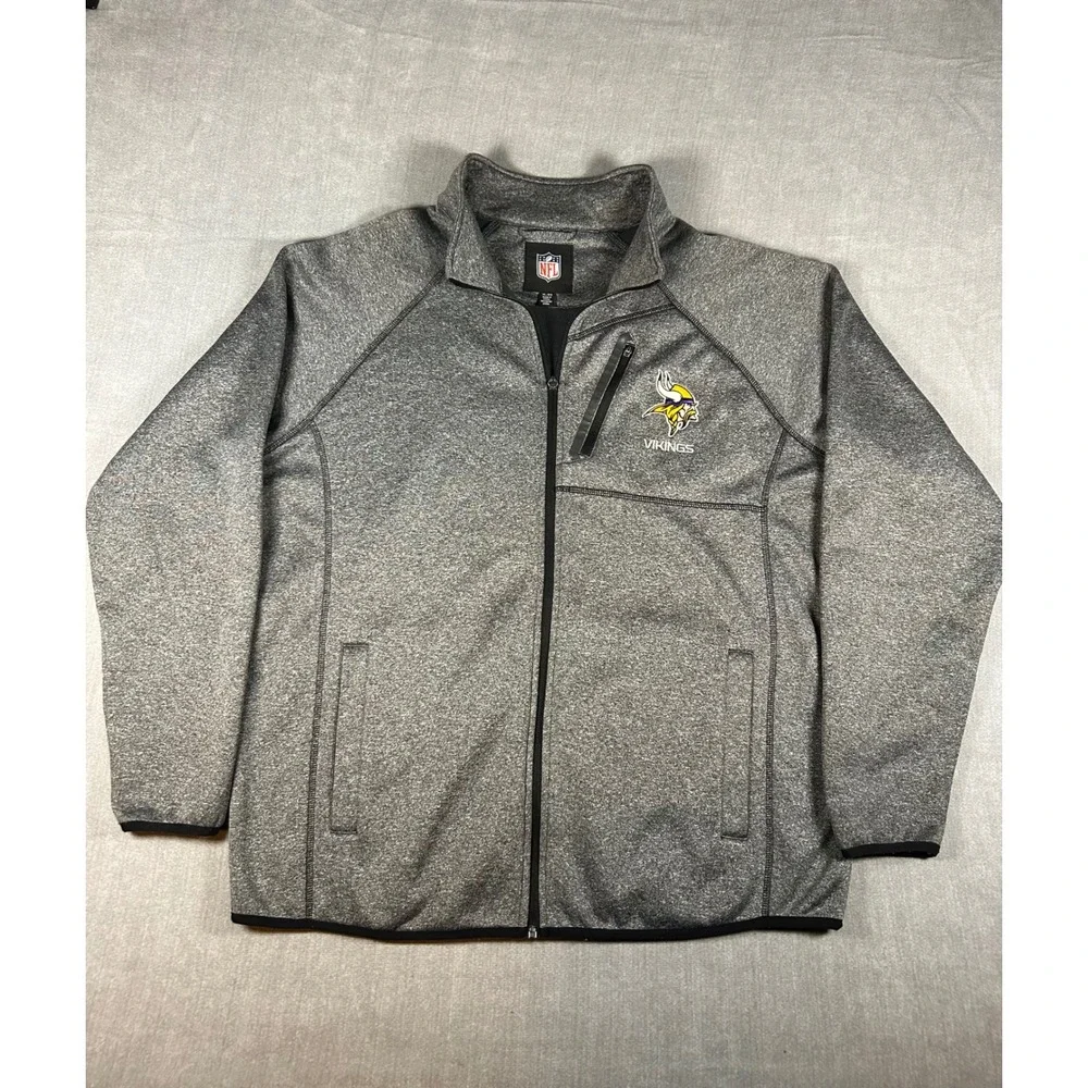 NFL Minnesota Vikings Full Zip Jacket Mens XL Gray Fleece Lined Performance Coat